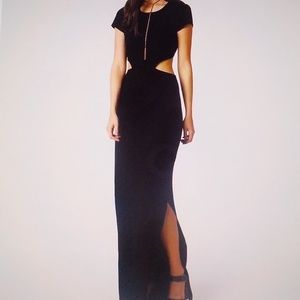 Cut-Out Back/Waist Stretch Black Maxi Dress